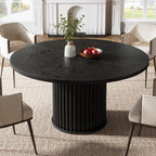 47" Round Dining Table, Wood Kitchen Table With Sturdy Fluted Metal Base Tribesigns