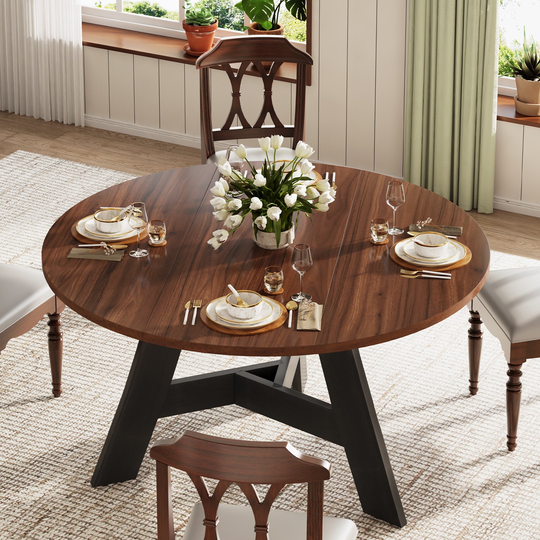 47 Wood Dining Table Round Kitchen Table for 4 People