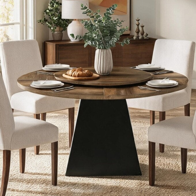 47.24" Round Dining Table for 4-6, Kitchen Table with Removable Lazy Susan