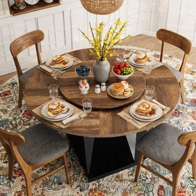 47.24" Round Dining Table for 4-6, Kitchen Table with Removable Lazy Susan