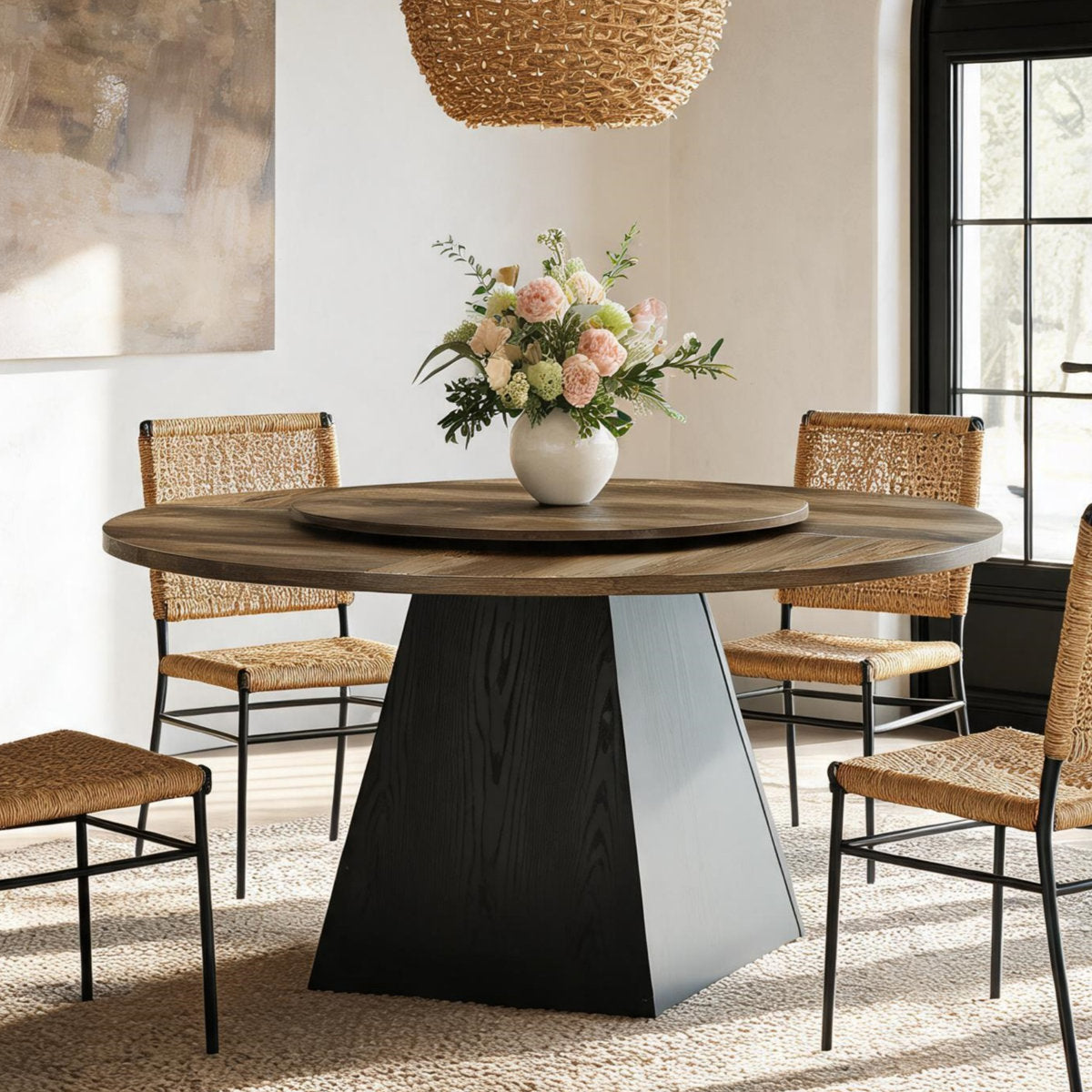 47.24" Round Dining Table for 4-6, Kitchen Table with Removable Lazy Susan
