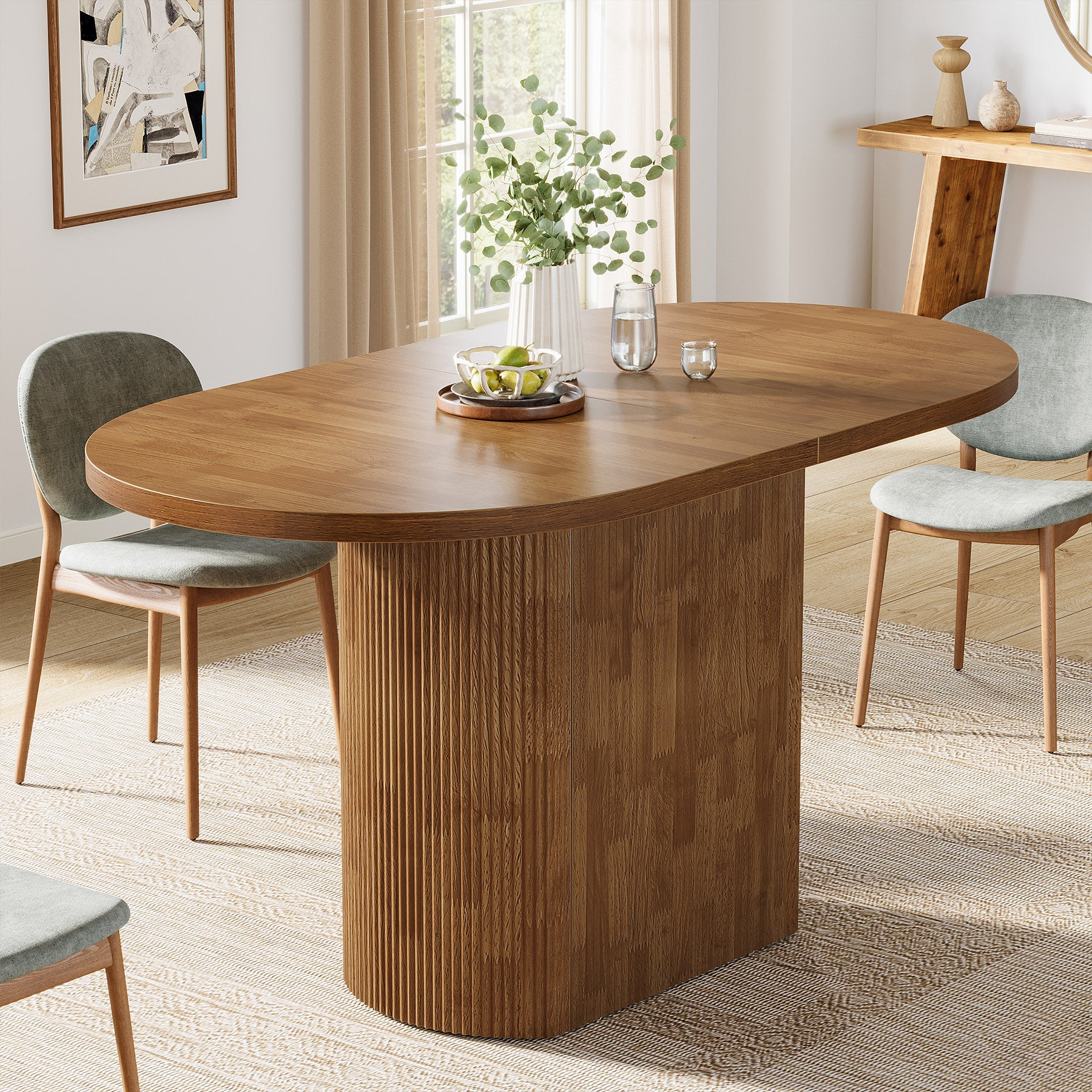 47.24" Dining Table, Oval Kitchen Dinner Table With Hollow Base for 4 People