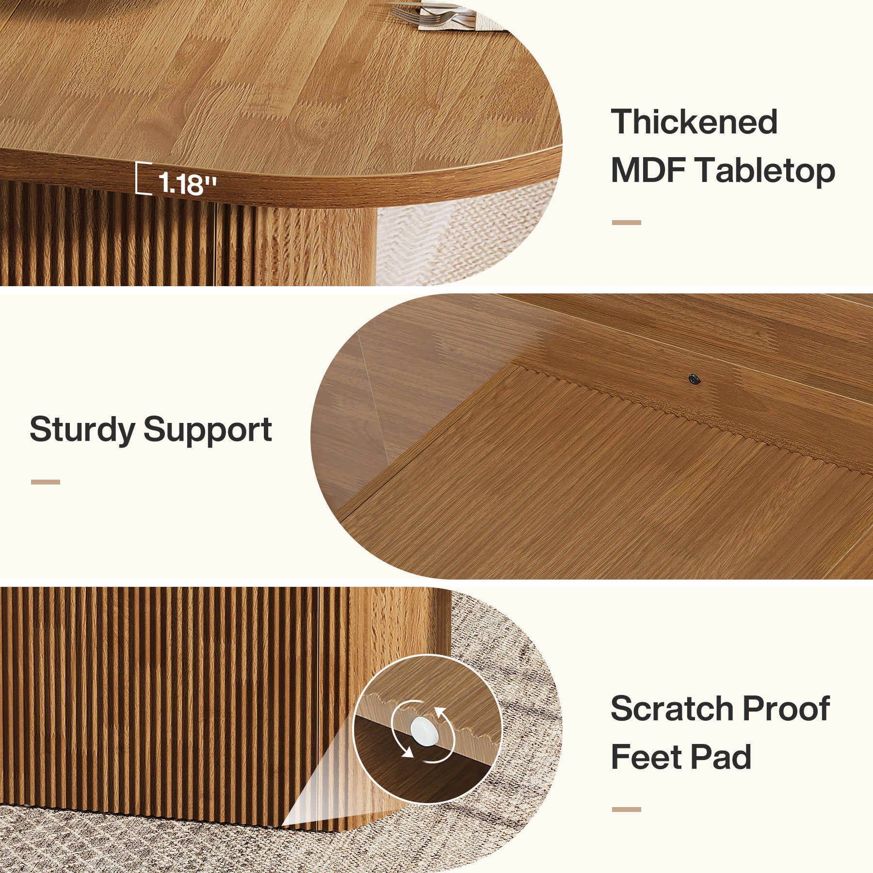 47.24" Dining Table, Oval Kitchen Dinner Table With Hollow Base for 4 People