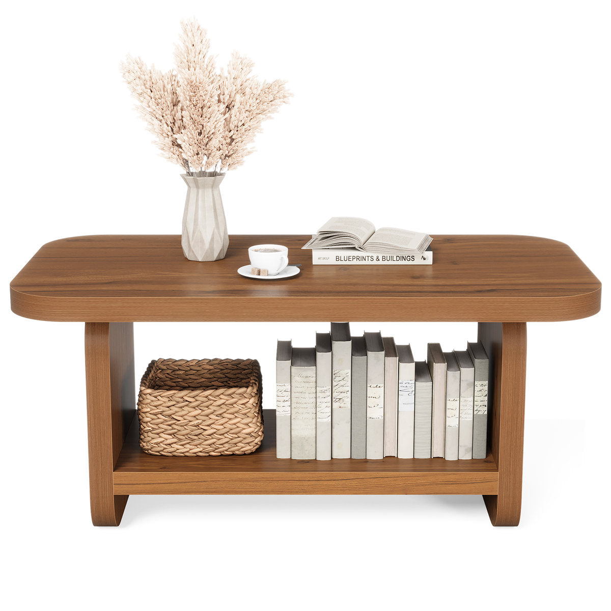 47.2" Coffee Table, Modern Farmhouse Center Table with Open Storage