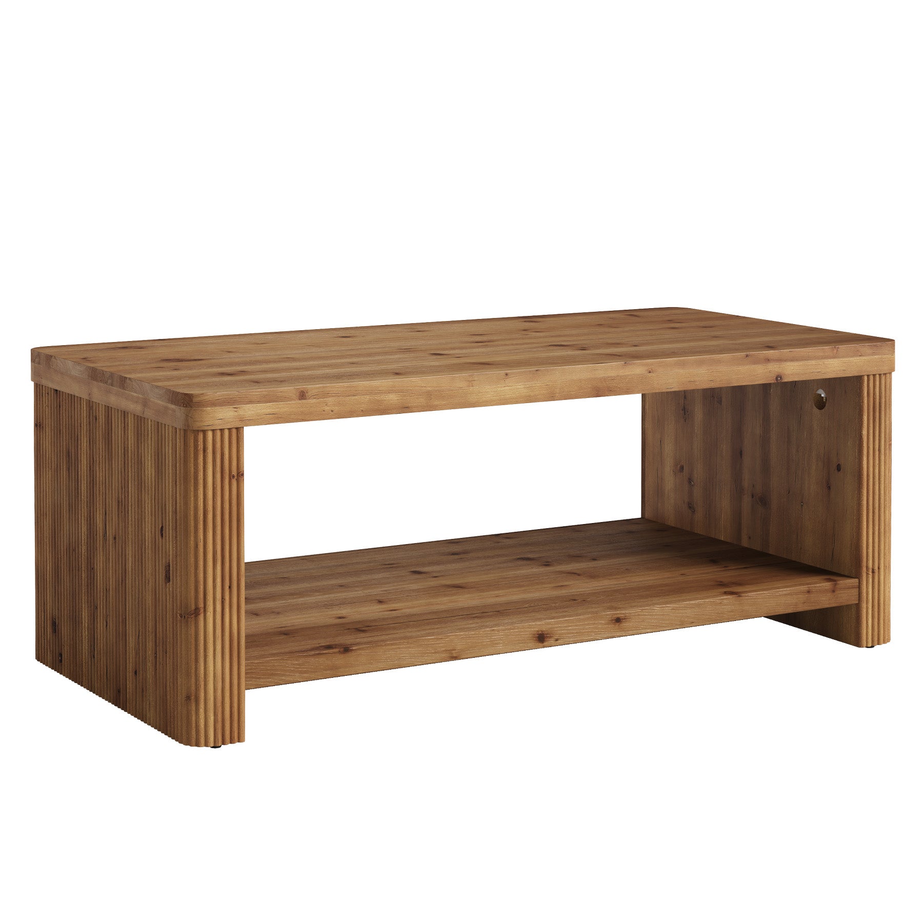 47.2" Coffee Table, 2-Tier Solid Wood Rectangle Accent Center Tea Table