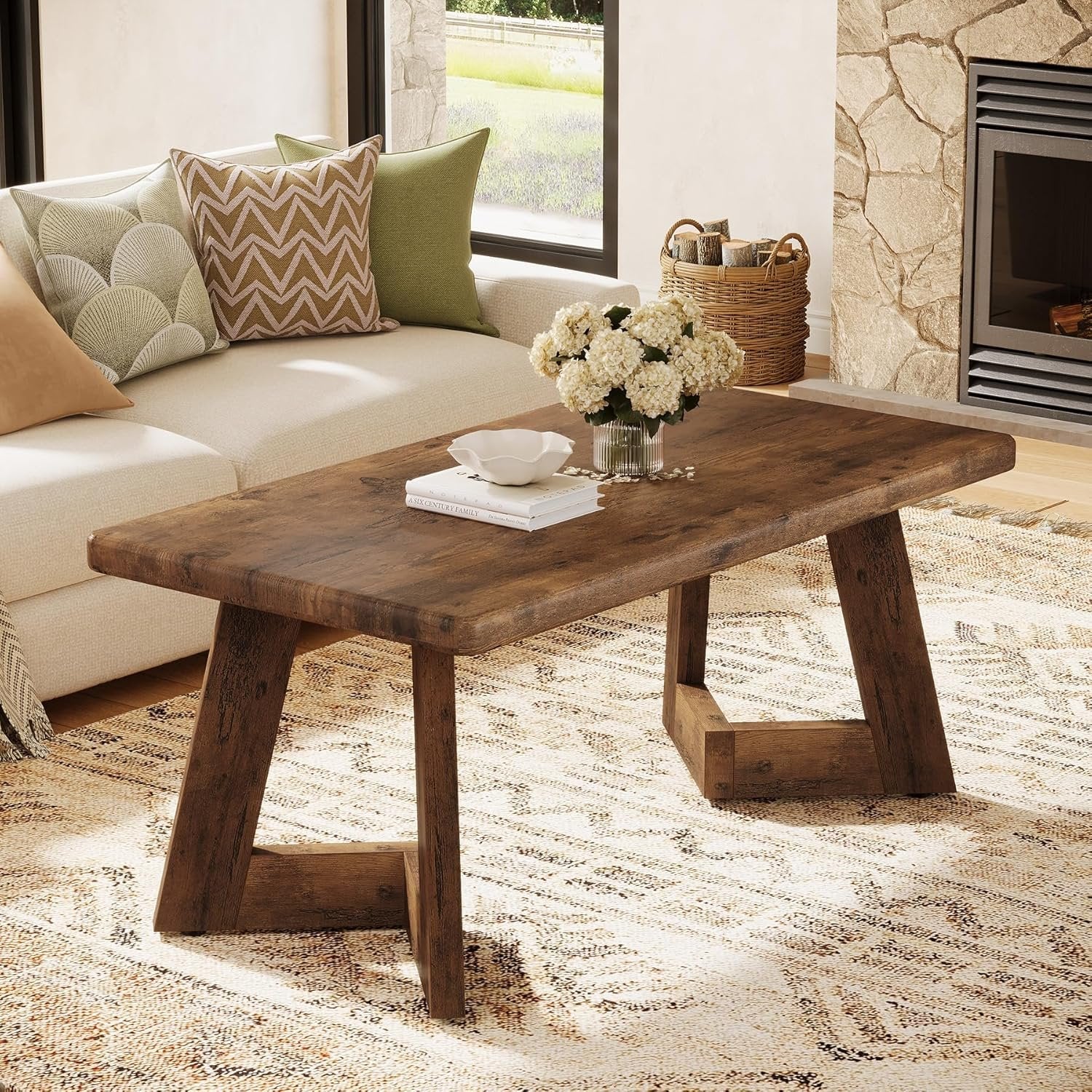 Farmhouse Center Table with V-Shaped Legs - Thumbnail 3