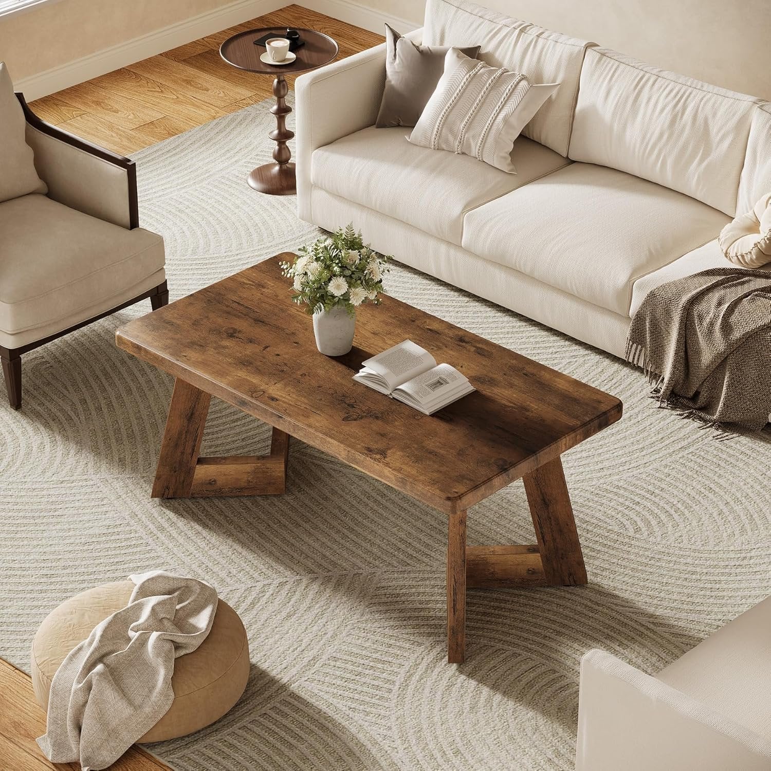 Farmhouse Center Table with V-Shaped Legs - Thumbnail 4