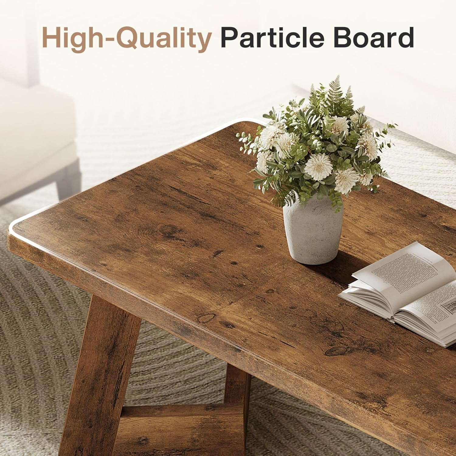 47.2" Coffee Table, Farmhouse Center Table with V-Shaped Legs