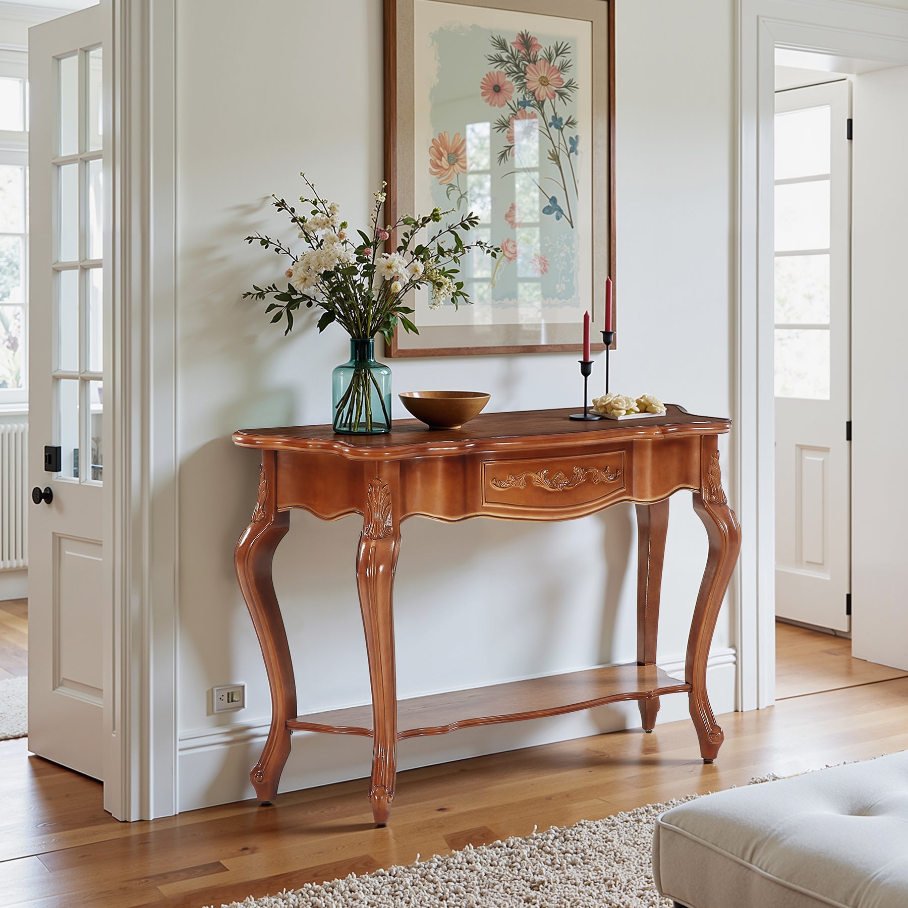 47.2" Console Table, Vintage Entryway Table with 2 Shelves