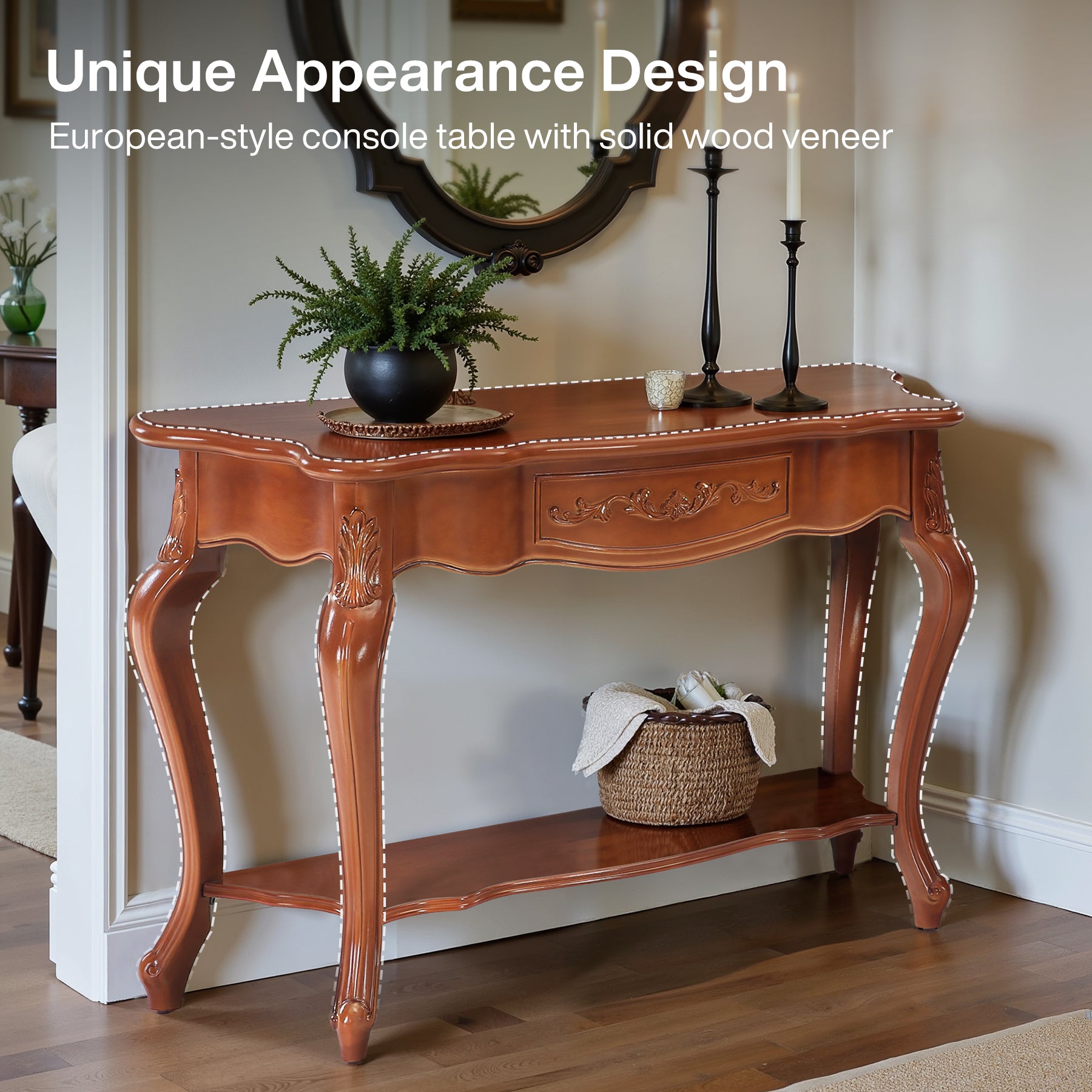 47.2" Console Table, Vintage Entryway Table with 2 Shelves