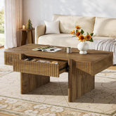 47.2" Rectangle Coffee Table, Wooden Center Table with 2 Storage Drawers 3