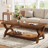 47.2" Solid Wood Coffee Tables, Farmhouse Rectangle Center Tea Table with Storage Shelf 3