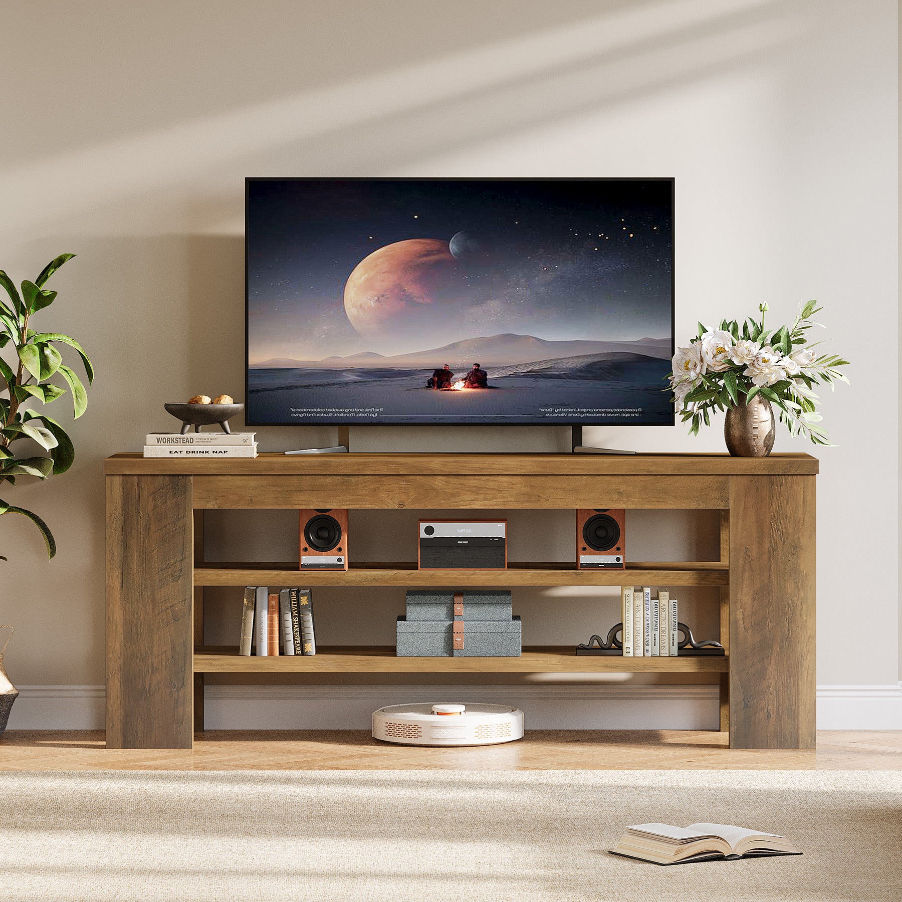 棚・シェルフ・ラック 47-Inch Adjustable TV Stand with Drawers 47.2