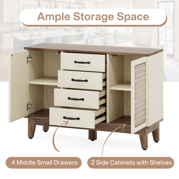 47.2" Sideboard Buffet Storage Cabinet with 4 Drawers & 4-Tier Shelves Tribesigns