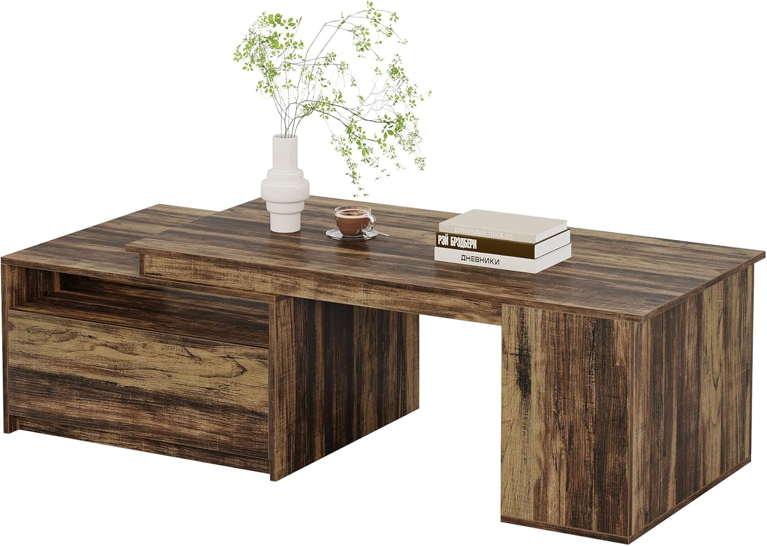 47" - 70" Extendable Coffee Table, Reversible Center Table Tea Table with Drawer Tribesigns