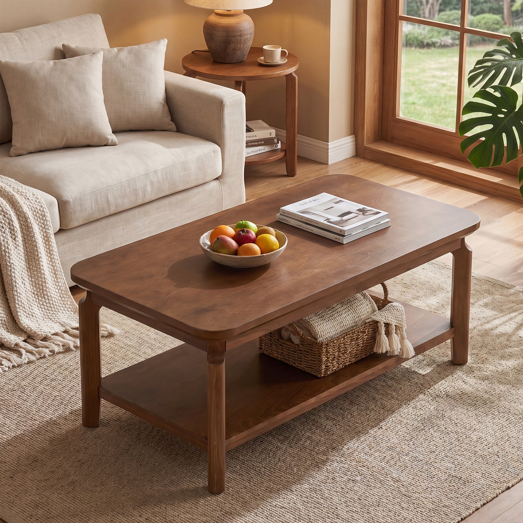 47" Coffee Table, Modern Rectangular Center Table with Open Storage Shelf for Living Room
