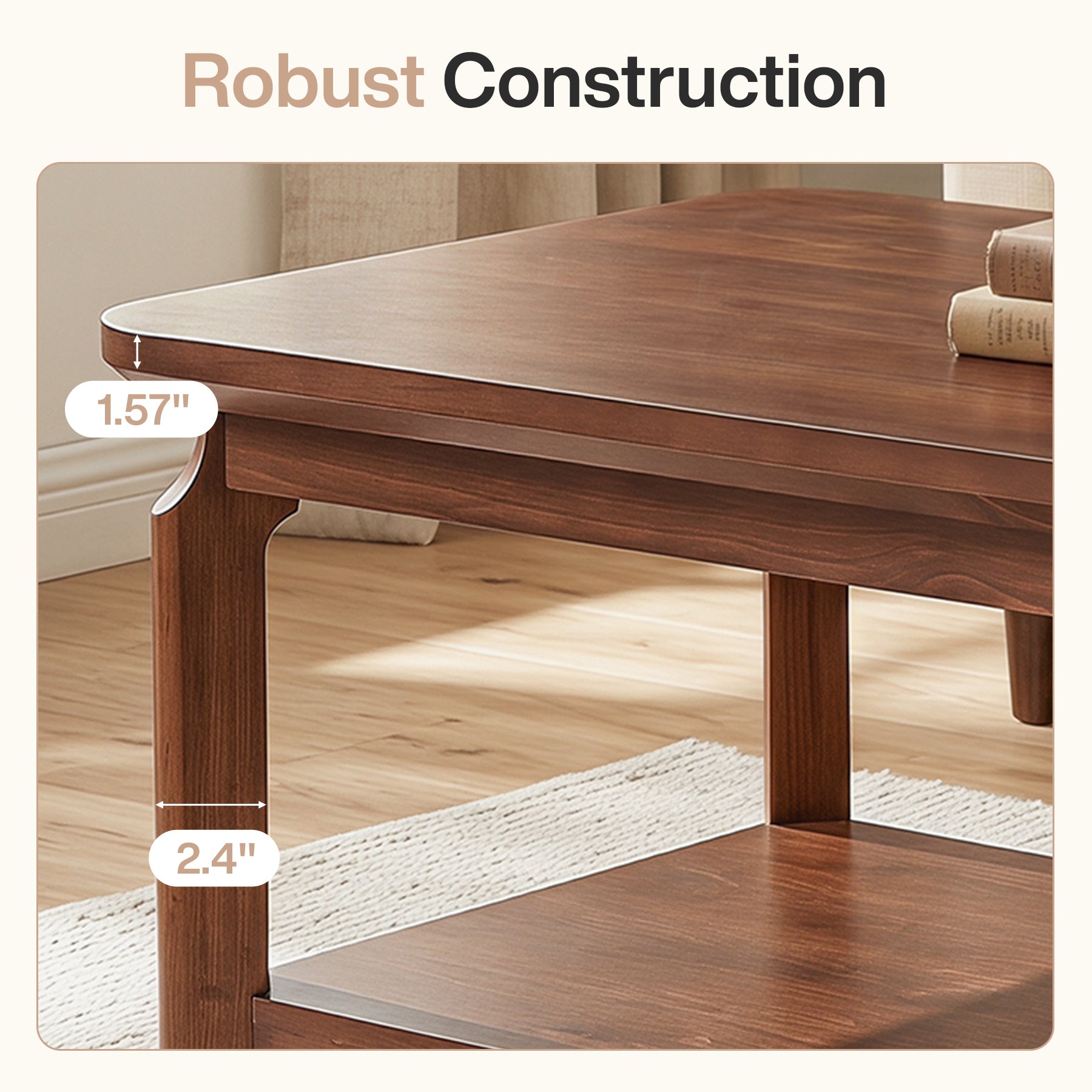 47" Coffee Table, Modern Rectangular Center Table with Open Storage Shelf for Living Room