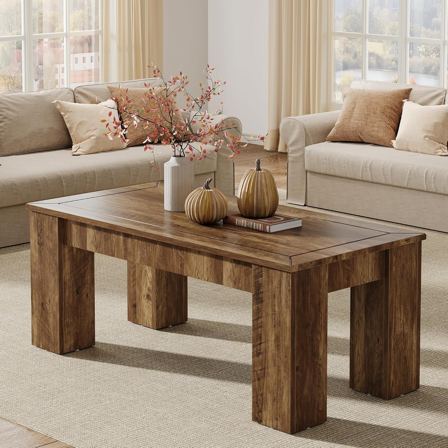 47" Coffee Table, Rectangle Center Cocktail Table with Sturdy Legs for Living Room