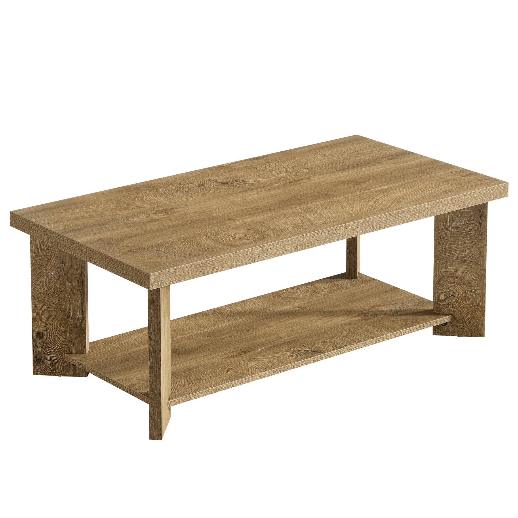 47" Coffee Tables, Farmhouse Rectangle Center Cocktail Table with Storage Shelves for Living Room