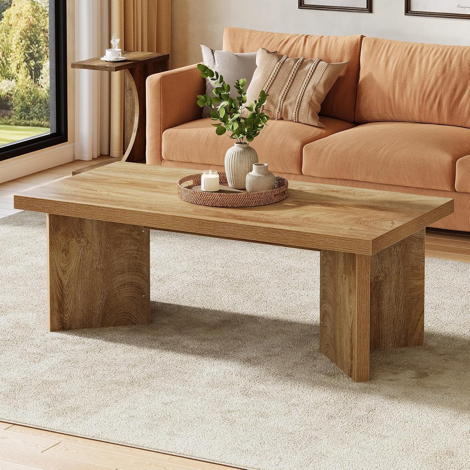 47" Coffee Tables, Rectangle Center Tea Coffee Table with Thicken Base