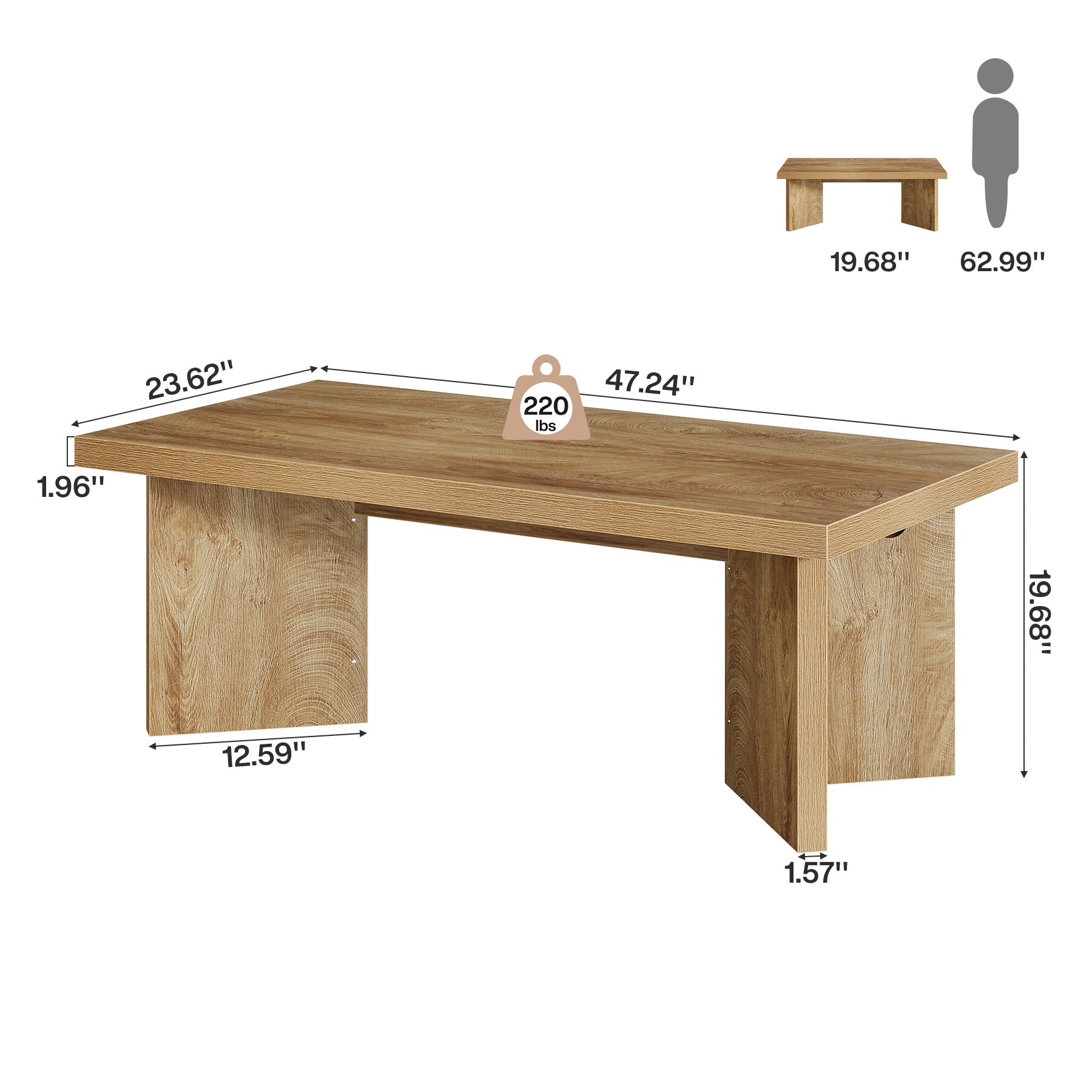 47" Coffee Tables, Rectangle Center Tea Coffee Table with Thicken Base