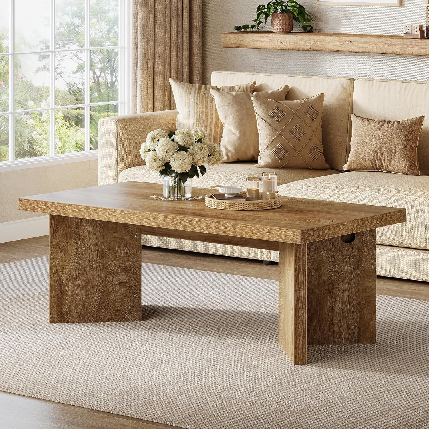 47" Coffee Tables, Rectangle Center Tea Coffee Table with Thicken Base