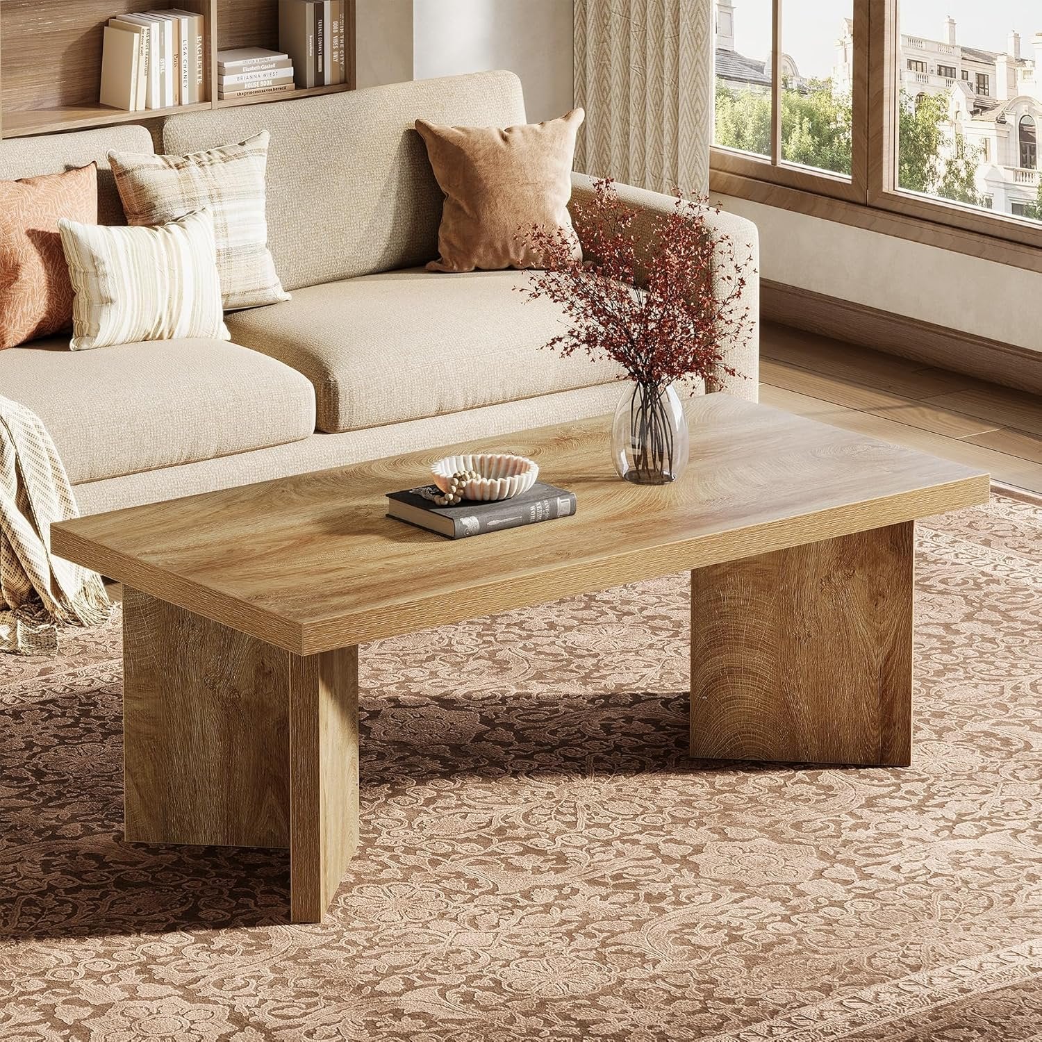 47" Coffee Tables, Rectangle Center Tea Coffee Table with Thicken Base