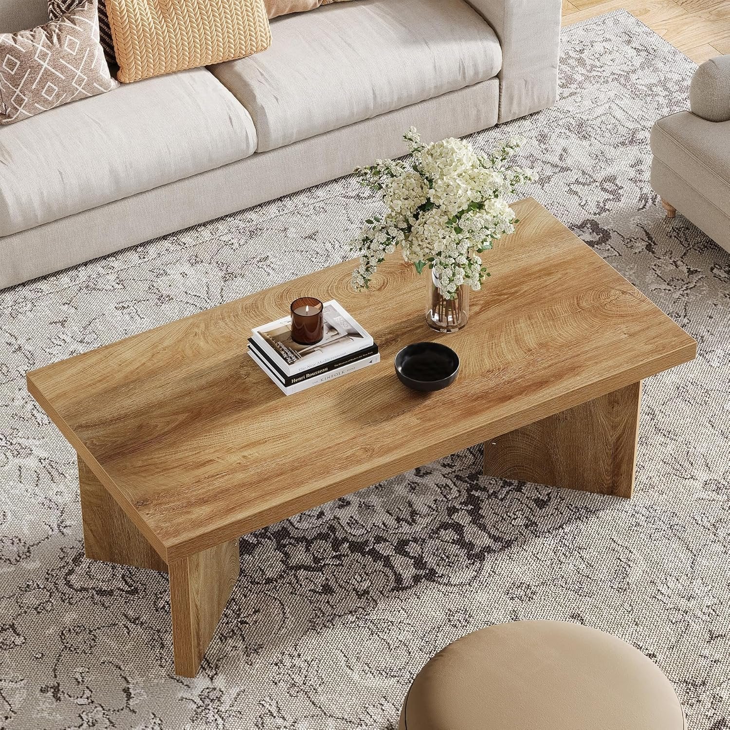 47" Coffee Tables, Rectangle Center Tea Coffee Table with Thicken Base