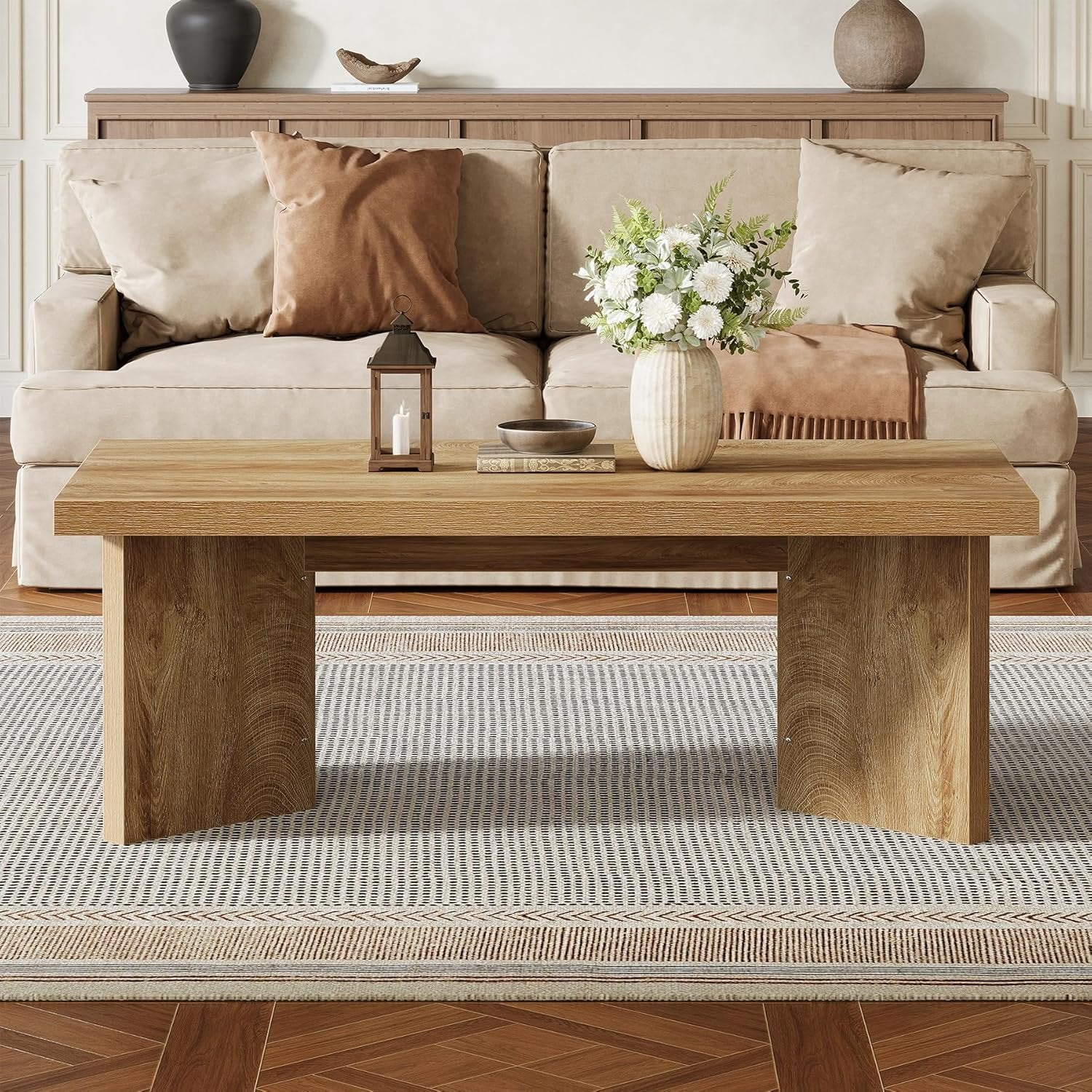 47" Coffee Tables, Rectangle Center Tea Coffee Table with Thicken Base