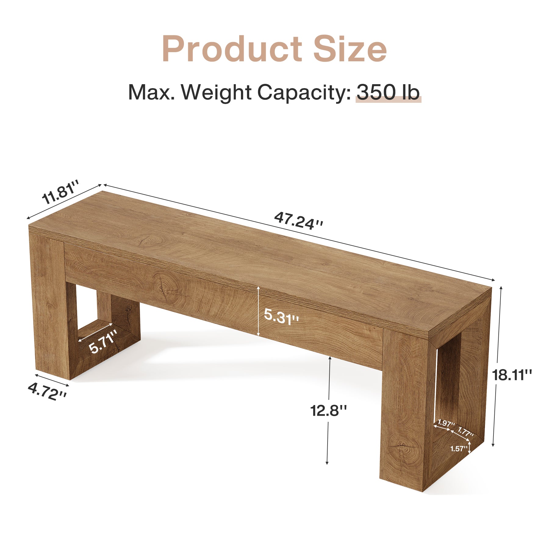 47" Dining Bench, Farmhouse Kitchen Dinner Bench Seat