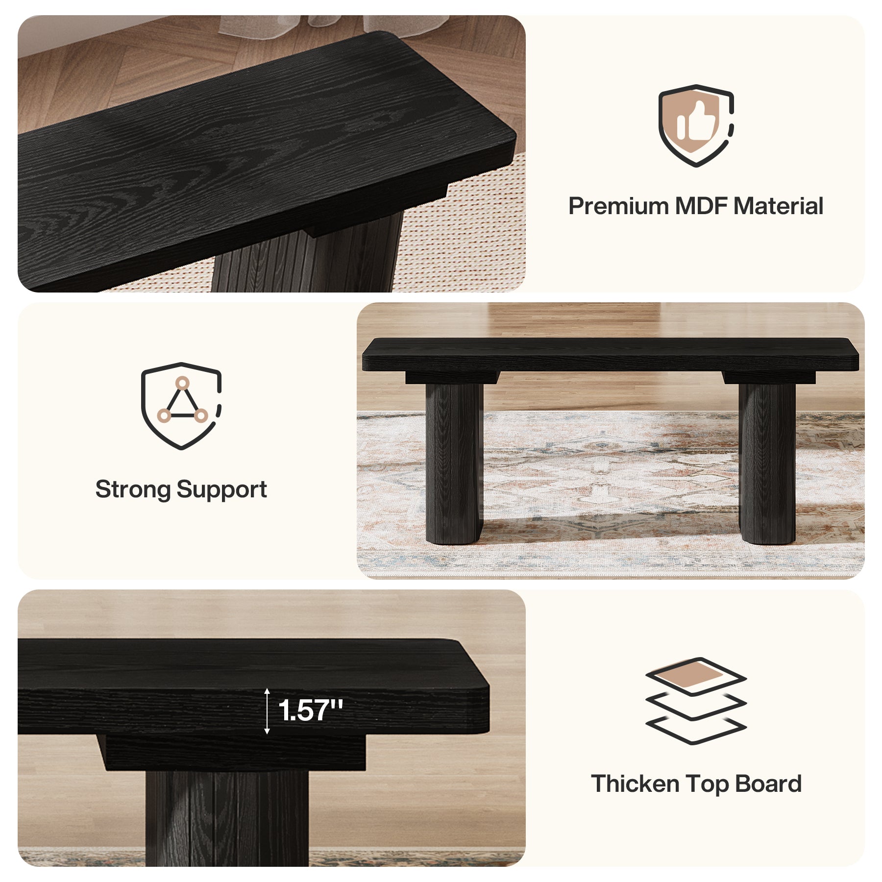 47" Dining Bench, Long Wooden Kitchen Bench with Sturdy Legs