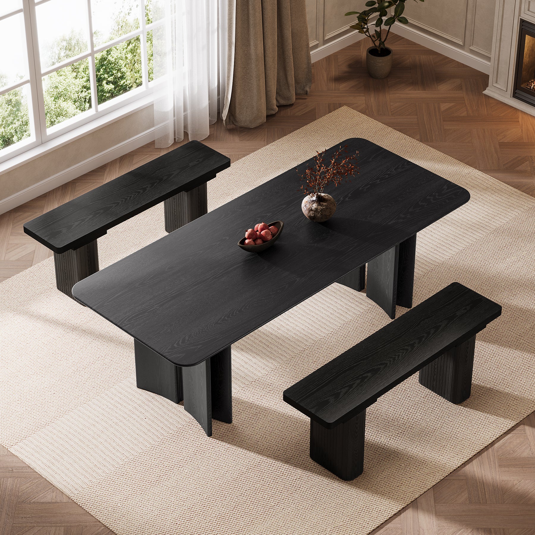 47" Dining Bench, Long Wooden Kitchen Bench with Sturdy Legs