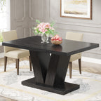 black rectangular pedestal dining table