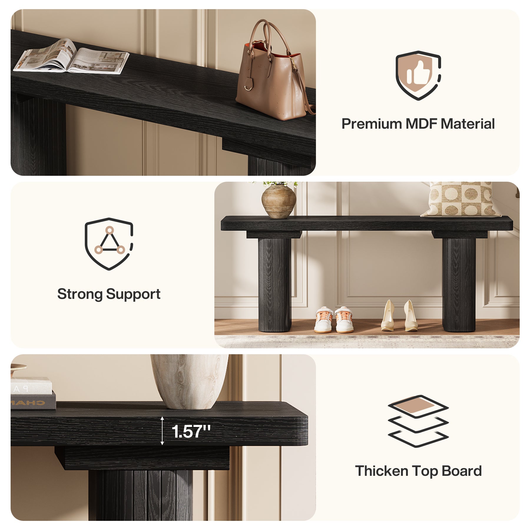 47" Entryway Bench, Modern Shoe Bench Foyer Seat End of Bed Bench