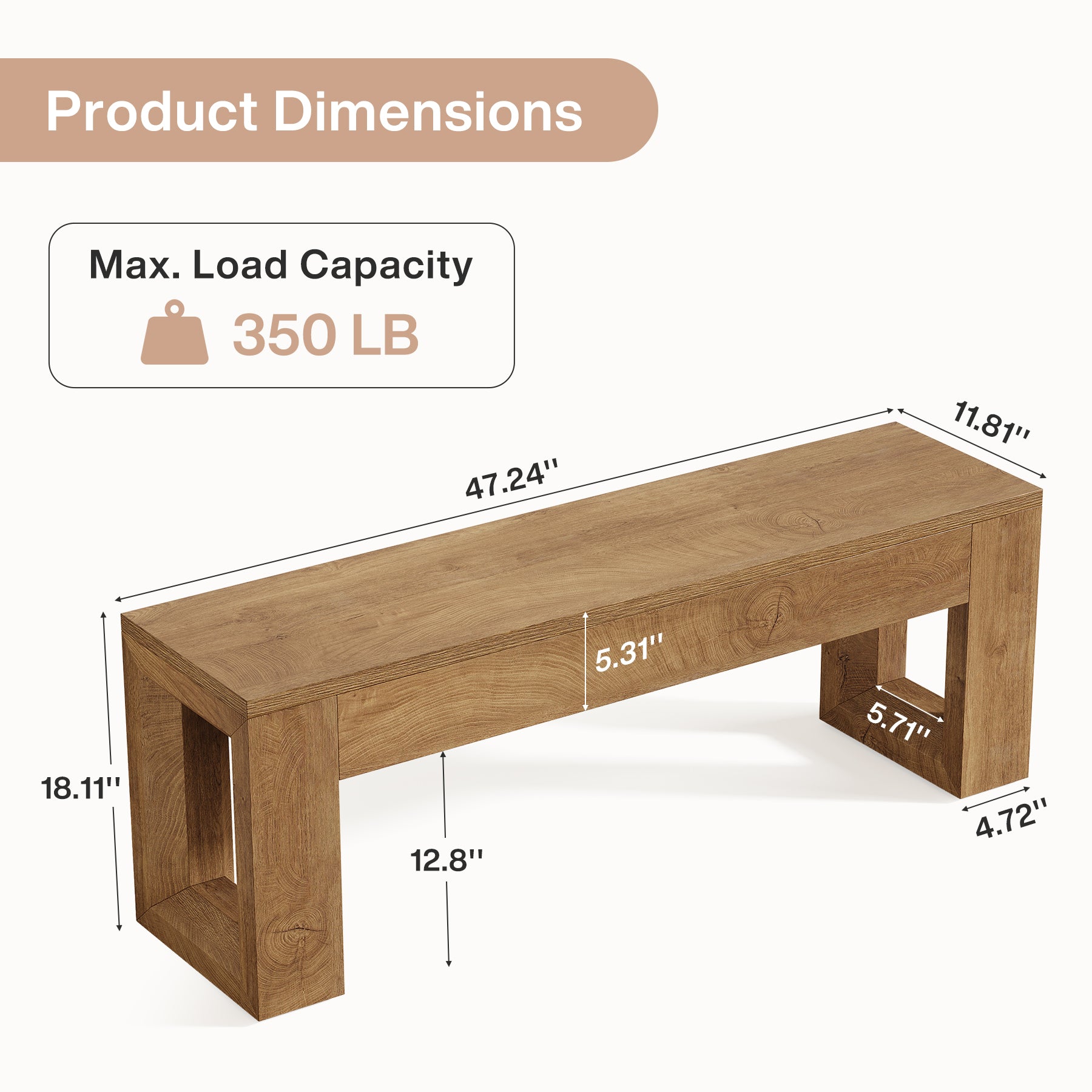 47" Entryway Bench, Sturdy Bench Seat End of Bed Bench