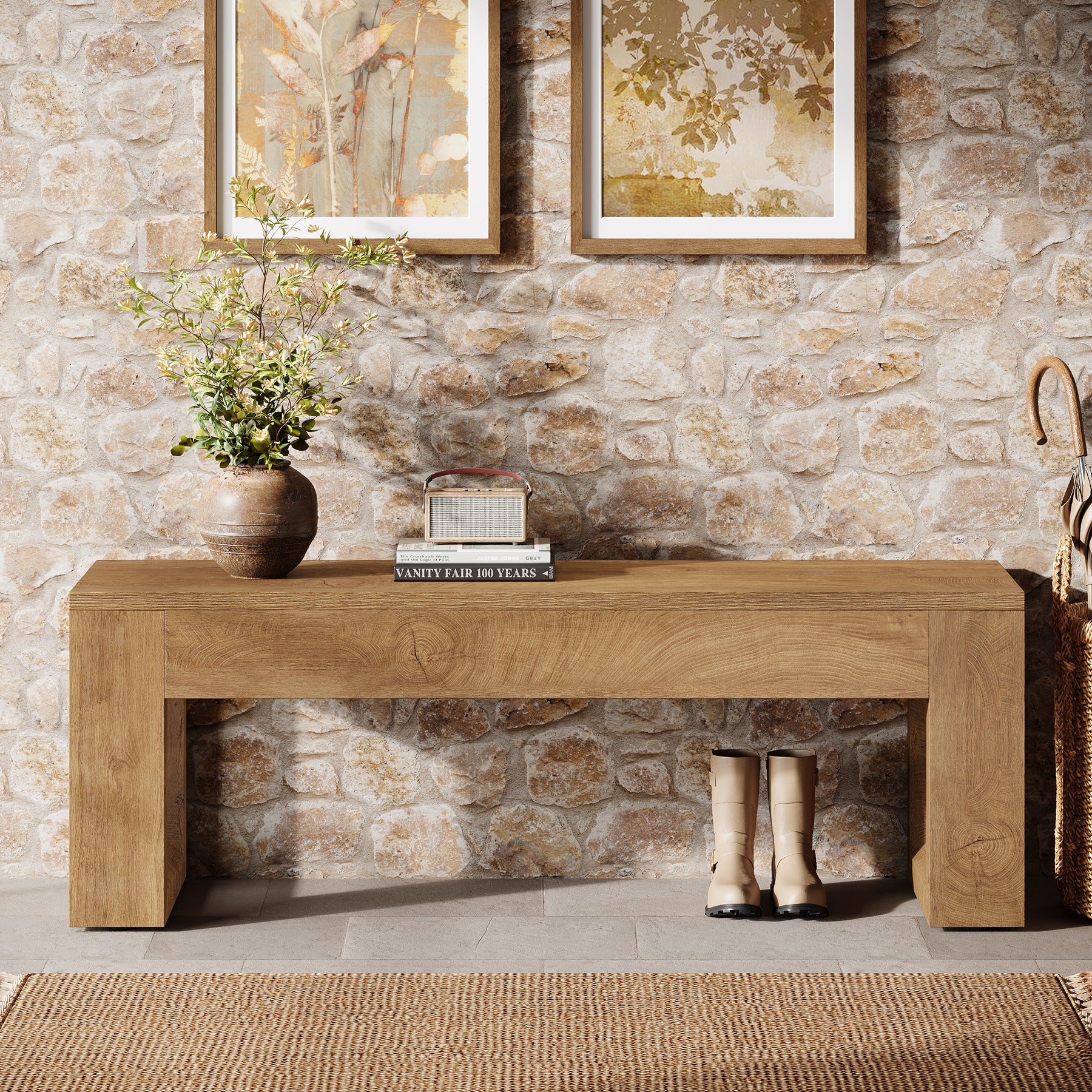 47" Entryway Bench, Sturdy Bench Seat End of Bed Bench