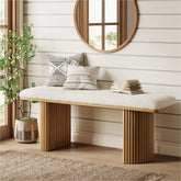 47" Entryway Bench, Wood Upholstered Shoe Bench End of Bed Bench 3