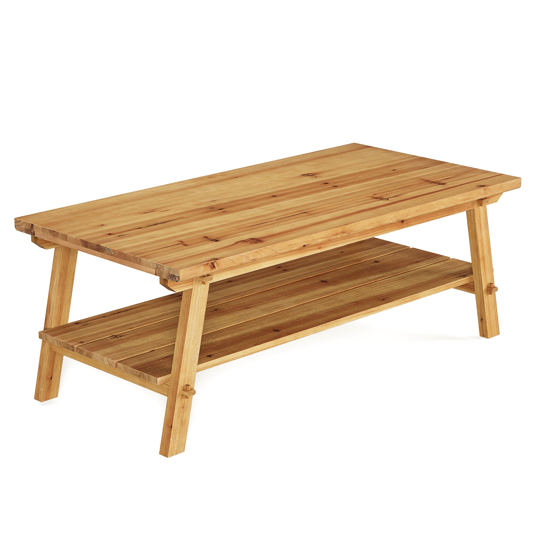 47" Farmhouse Coffee Table, 2-Tier Wood Center Table Tea Table for Living Room