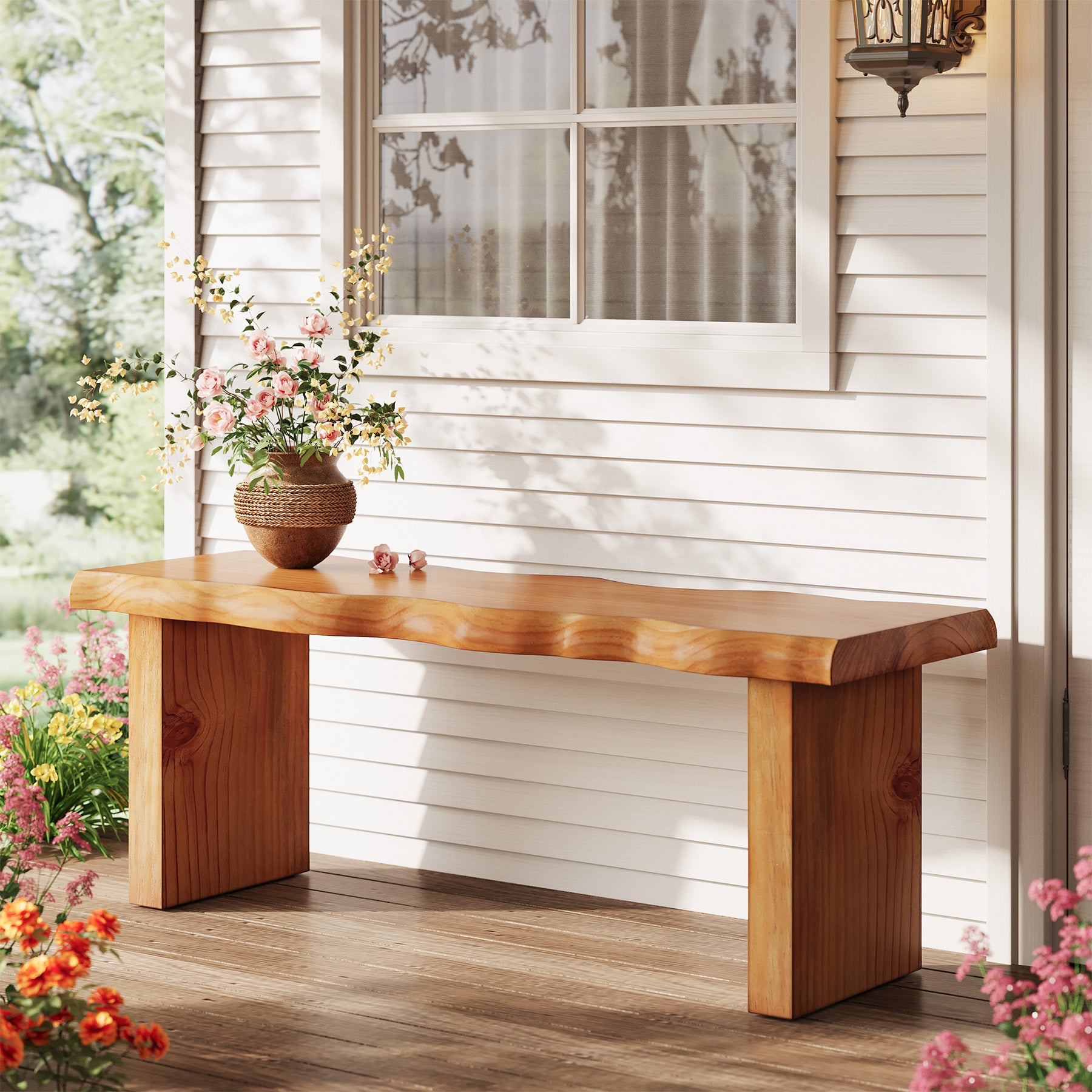 47" Farmhouse Entryway Bench, Solid Wood Dining Bench Shoe Bench