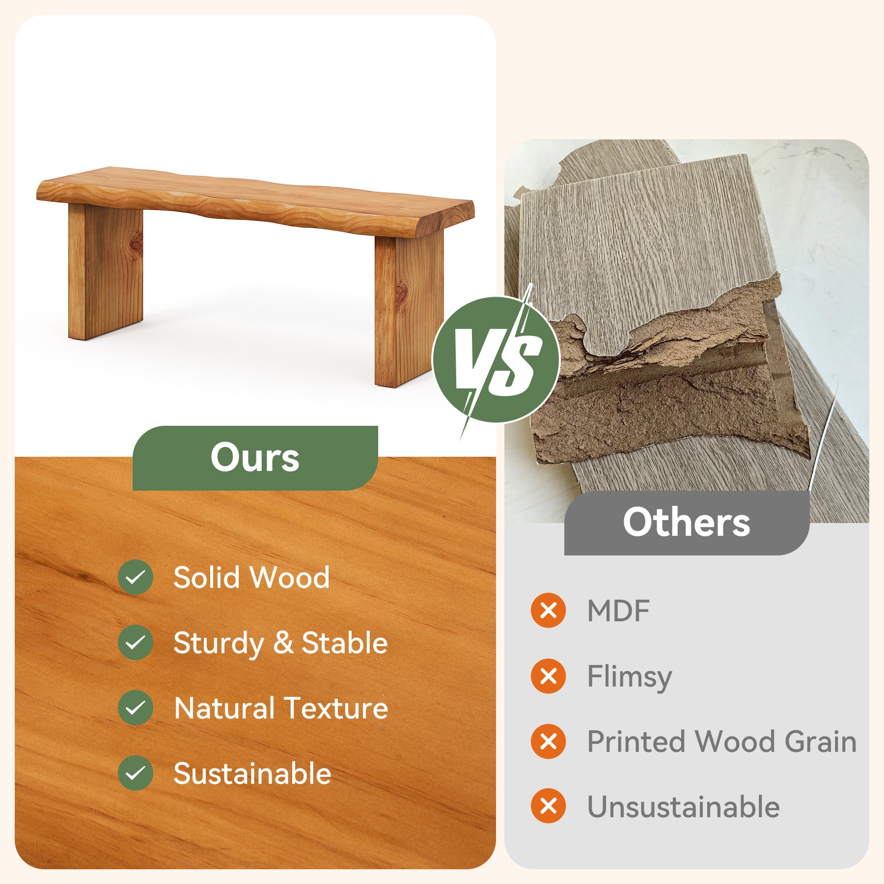 47" Farmhouse Entryway Bench, Solid Wood Dining Bench Shoe Bench