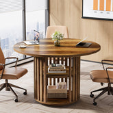 47" Round Conference Table, Wooden Small Meeting Room Table for 4 3