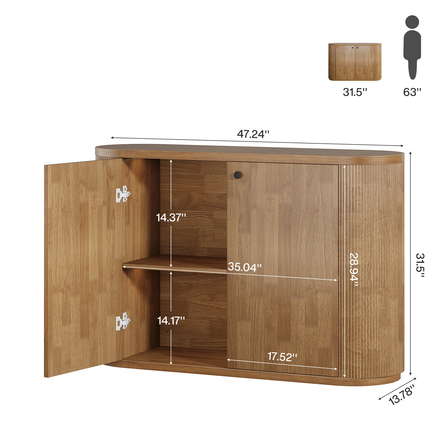 47" Sideboard Buffet, Farmhouse Fluted Cabinet Coffee Bar with 2 Shelves