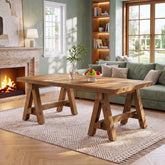 47" Solid Wood Coffee Table, Rectangular Center Table Tea Accent Furniture with Trestle Base 3