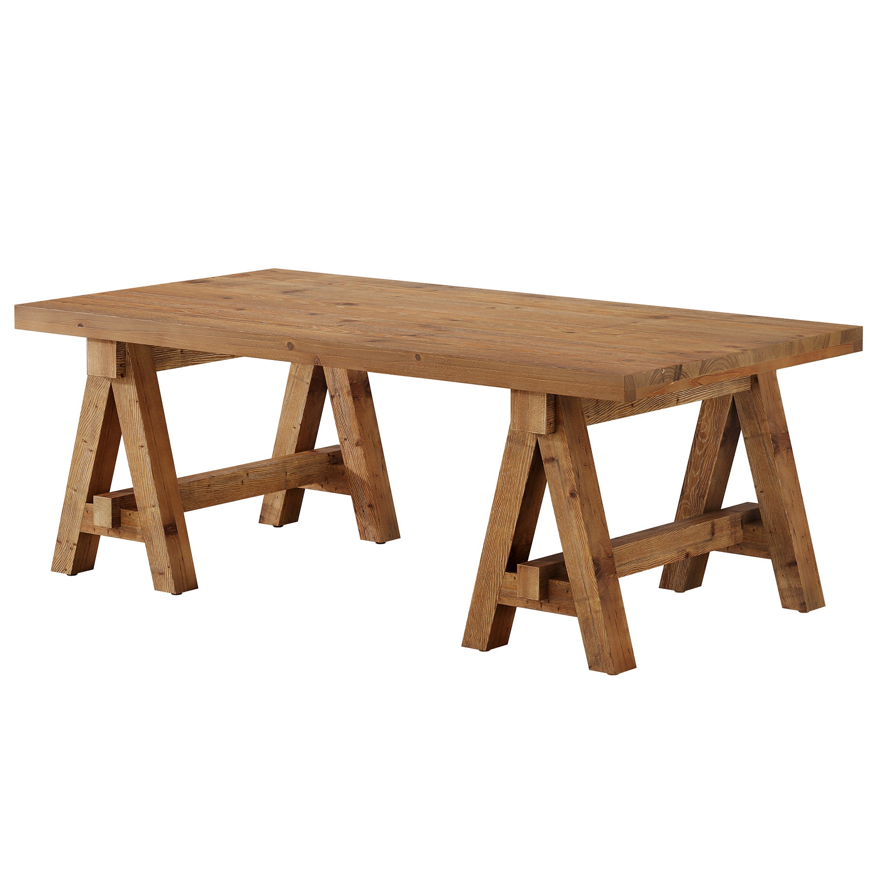 47" Solid Wood Coffee Table, Rectangular Center Table Tea Accent Furniture with Trestle Base