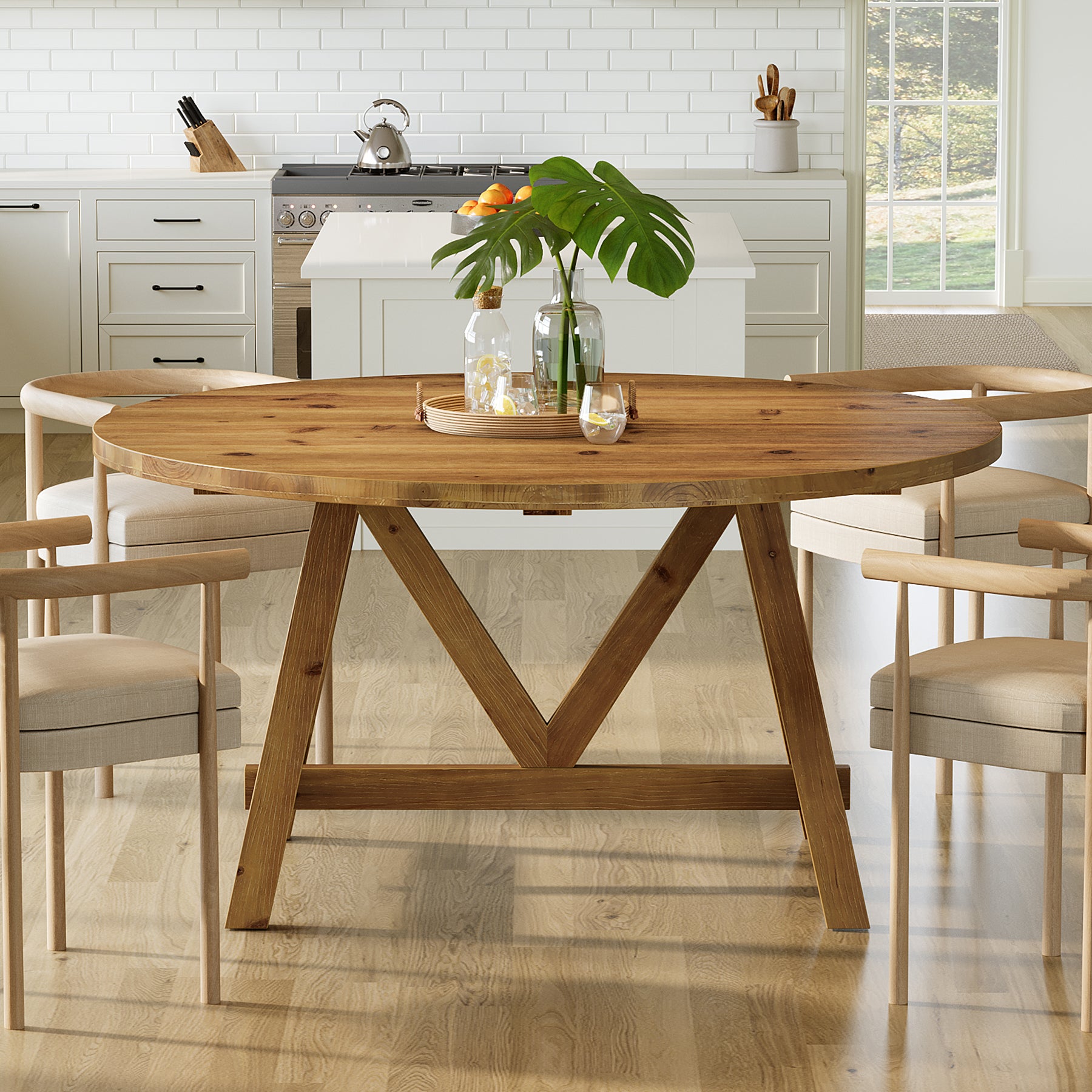47" Solid Wood Dining Table, Farmhouse Round Kitchen Table for 4-6