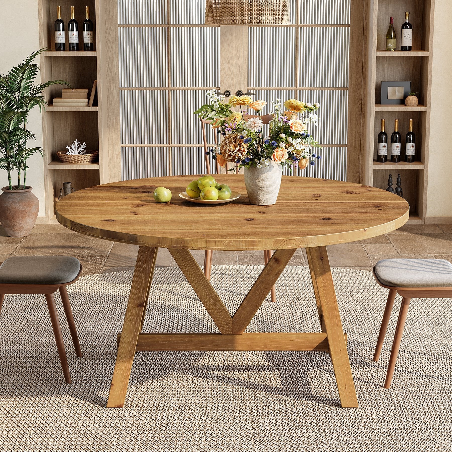 47" Solid Wood Dining Table, Farmhouse Round Kitchen Table for 4-6