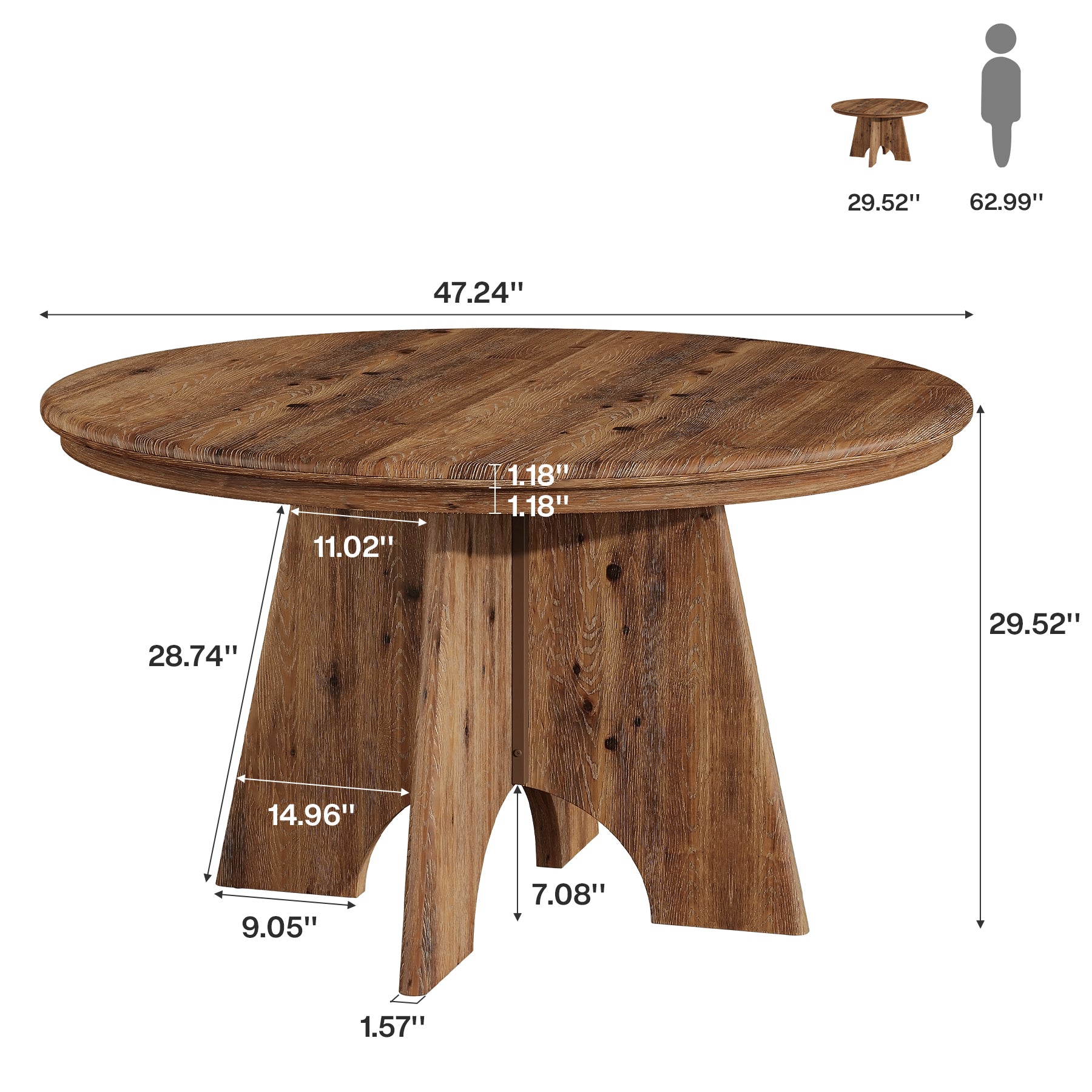 47" Solid Wood Round Conference Table, Farmhouse Meeting Table  for 4-6 People for Conference Room