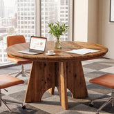47" Solid Wood Round Conference Table, Farmhouse Meeting Table  for 4-6 People for Conference Room 3