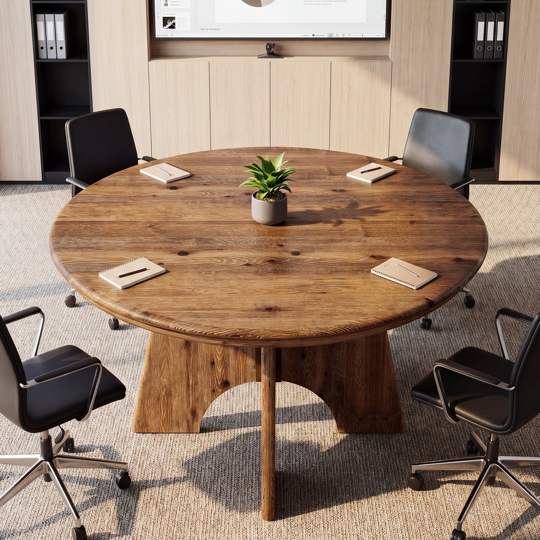 47" Solid Wood Round Conference Table, Farmhouse Meeting Table  for 4-6 People for Conference Room
