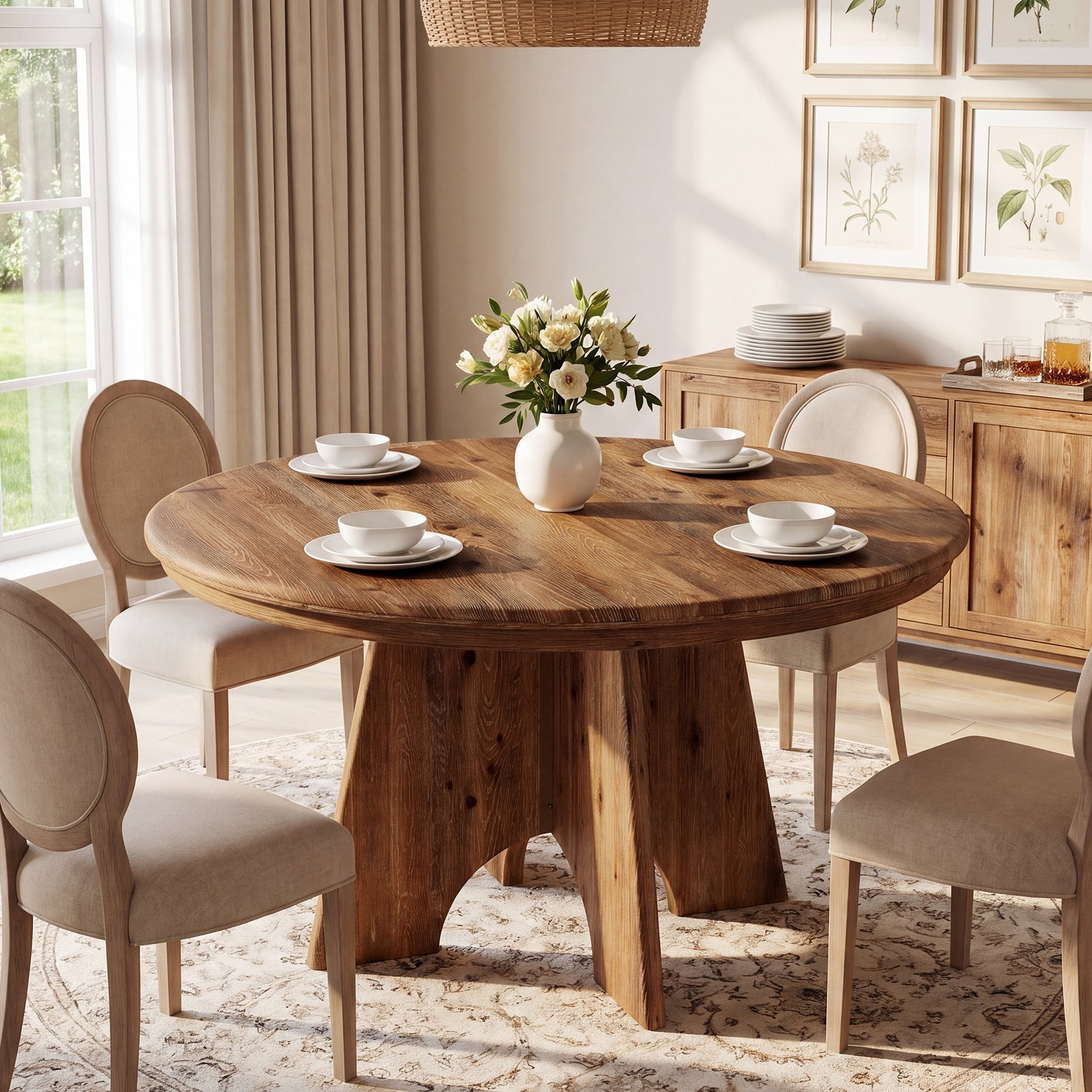47" Solid Wood Round Dining Table, Farmhouse Kitchen Table  for 4-6 People for Dining Room